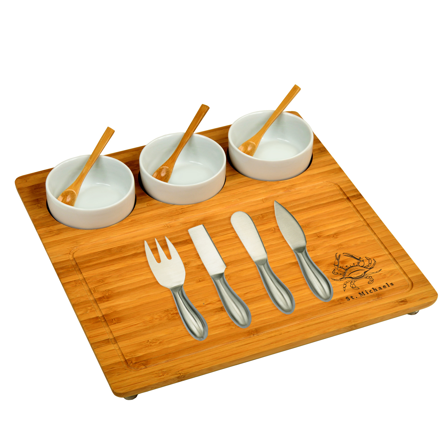 Bamboo Charcuterie Board with Serving Bowls 